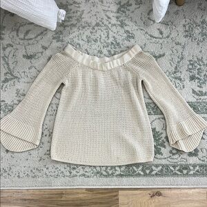Cream Off-the-Shoulder Sweater with Bell Sleeves